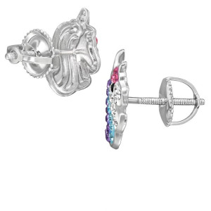 Egyszarvú csavaros záras stift gyerek fülbevaló, 925 ezüst