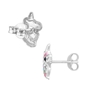 Egyszarvú színes kristályos ezüst gyerek stift fülbevaló