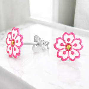 Százszorszép Virág kislány fülbevaló, stift, színes, 925 ezüst