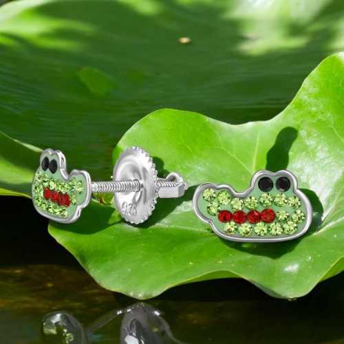 Krokodil csavaros záras stift gyerek fülbevaló, 925 ezüst