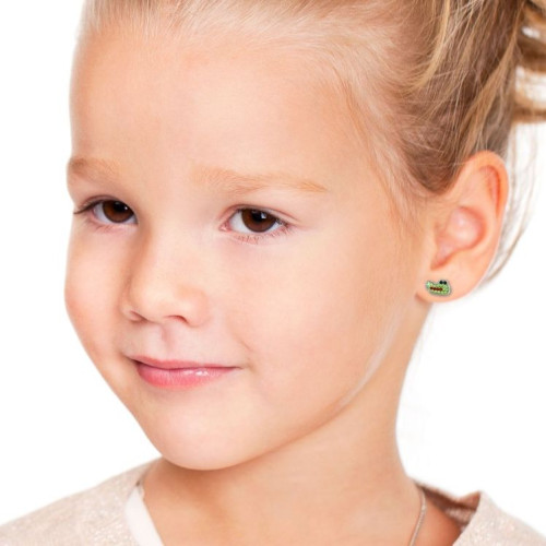 Krokodil csavaros záras stift gyerek fülbevaló, 925 ezüst