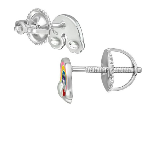 Szivárványos csavaros biztonságos stift gyerek fülbevaló, 925 ezüst Szivárványos csavaros biztonságos stift gyerek fülbevaló, 925 ezüst