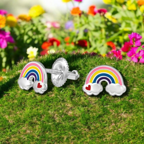 Szivárványos csavaros biztonságos stift gyerek fülbevaló, 925 ezüst Szivárványos csavaros biztonságos stift gyerek fülbevaló, 925 ezüst