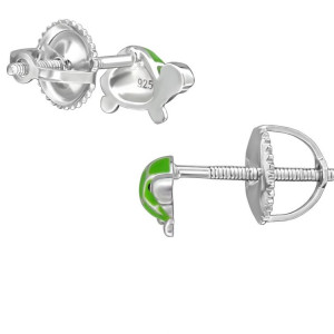 Teknősbékás csavaros biztonságos stift gyerek fülbevaló, 925 ezüst