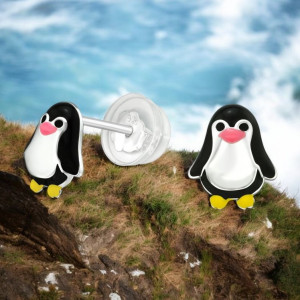 Pingvin gyerek prémium stift fülbevaló 925 ezüst
