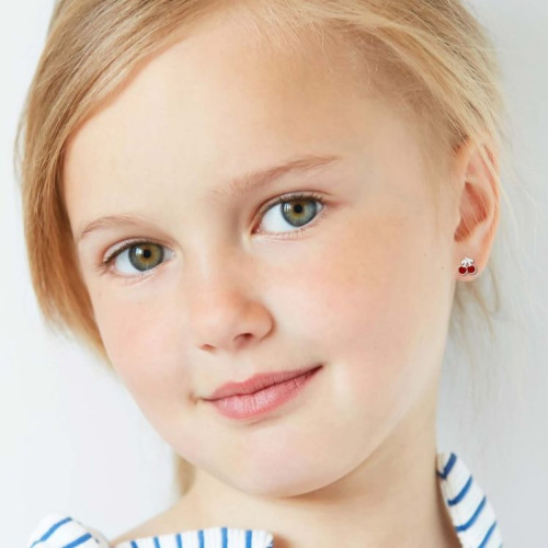 Cseresznye Óvis jel gyerek prémium stift fülbevaló 925 ezüst