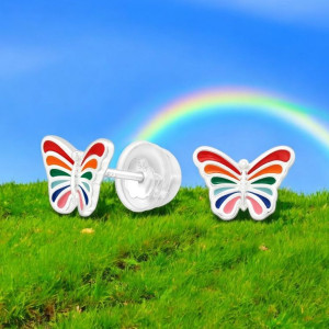 Színes Pillangó gyerek prémium stift fülbevaló 925 ezüst