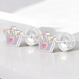 Lila korona gyerek prémium stift fülbevaló 925 ezüst