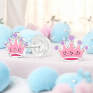 Pink Korona gyerek prémium ezüst stift fülbevaló