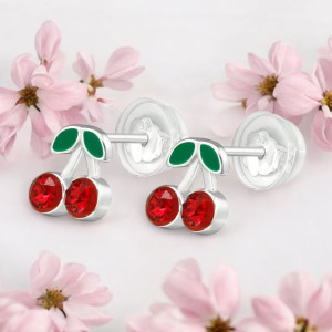 Cseresznyés gyerek prémium stift fülbevaló 925 ezüst