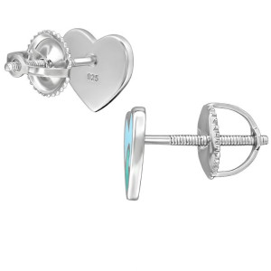 Szíves csavaros biztonságos stift gyerek fülbevaló, 925 ezüst