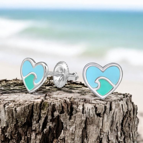 Szíves csavaros biztonságos stift gyerek fülbevaló, 925 ezüst Szíves csavaros biztonságos stift gyerek fülbevaló, 925 ezüst