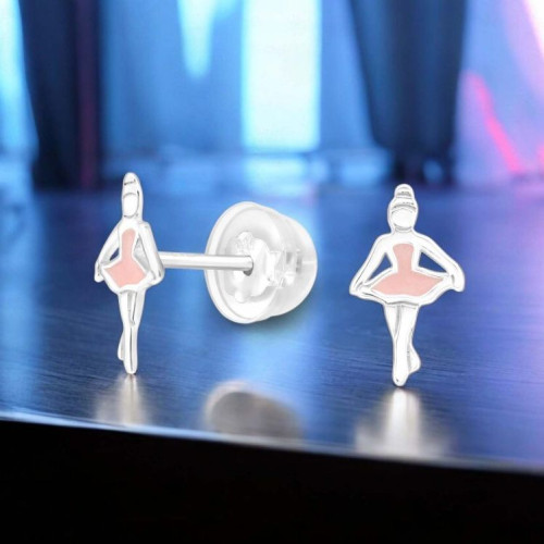 Balerina rózsaszín gyerek prémium stift ezüst fülbevaló