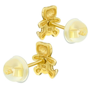 Maci szívvel gyerek prémium stift fülbevaló 925 ezüst, 24k aranyozott