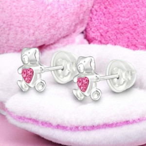 Maci Szívvel gyerek prémium stift fülbevaló 925 ezüst