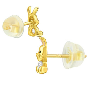 Nyuszi gyerek prémium stift fülbevaló 925 ezüst, 24k aranyozott