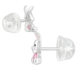 Nyuszis prémium ezüst stift gyerek fülbevaló