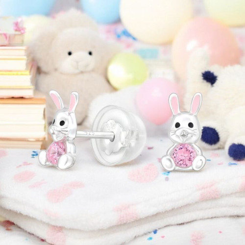 Nyuszis prémium ezüst stift gyerek fülbevaló