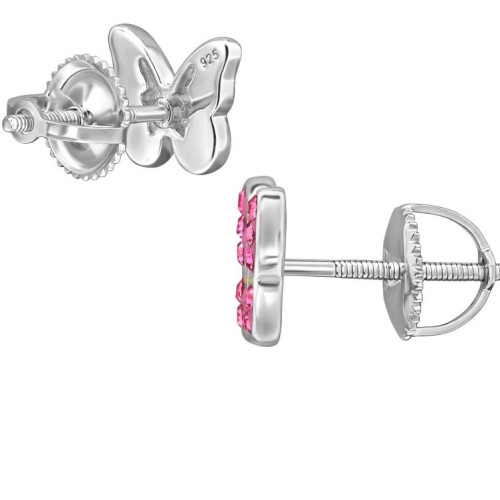 Pillangós csavaros biztonságos stift gyerek fülbevaló, 925 ezüst Pillangós csavaros biztonságos stift gyerek fülbevaló, 925 ezüst