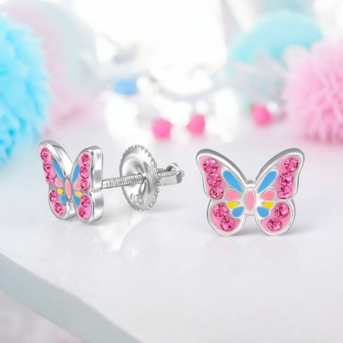 Pillangós csavaros biztonságos stift gyerek fülbevaló, 925 ezüst Pillangós csavaros biztonságos stift gyerek fülbevaló, 925 ezüst