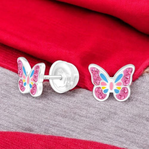 Pink pillangó prémium kristály ezüst stift gyerek fülbevaló