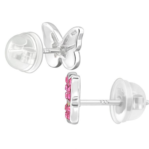 Pink pillangó prémium kristály ezüst stift gyerek fülbevaló