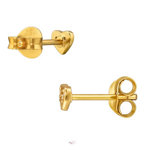 Szív gyerek gyémánt fülbevaló, 925 ezüst + 24k aranyozott