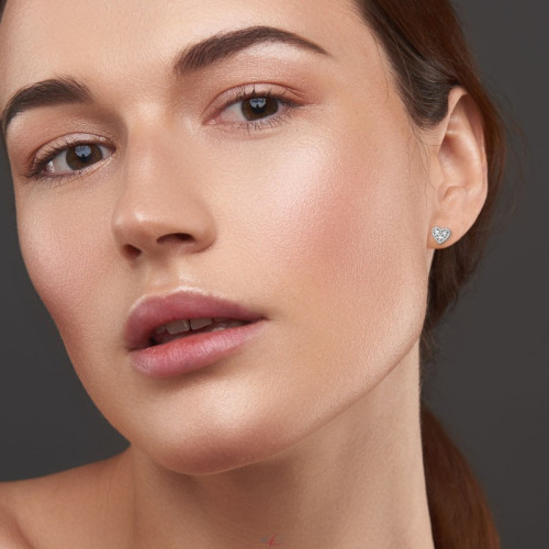 Szív gyerek gyémánt fülbevaló, 925 ezüst