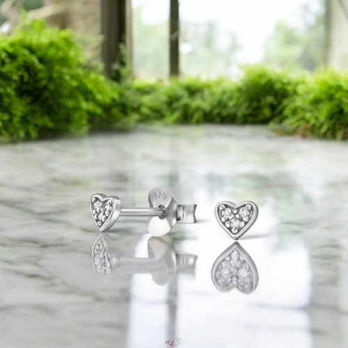 Szív gyerek gyémánt fülbevaló, 925 ezüst
