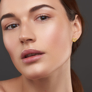 Szív gyerek gyémánt fülbevaló, 925 ezüst + 24k aranyozott, csavart