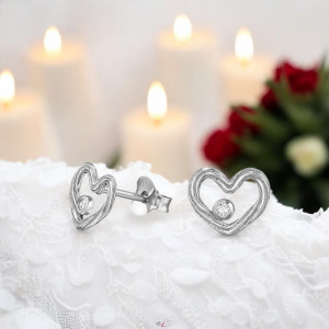 Szív gyerek gyémánt fülbevaló, 925 ezüst, sodrott