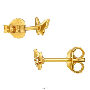 Pillangó baba gyémánt lány fülbevaló, 925 ezüst + 24k aranyozott