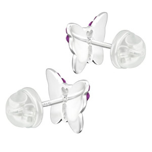 Lila Lepke gyerek prémium stift fülbevaló 925 ezüst