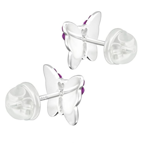 Lila Lepke gyerek prémium stift fülbevaló 925 ezüst