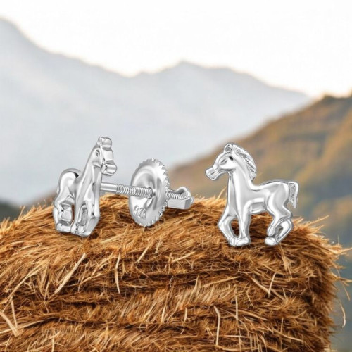 Lovas csavaros biztonságos stift gyerek fülbevaló, 925 ezüst