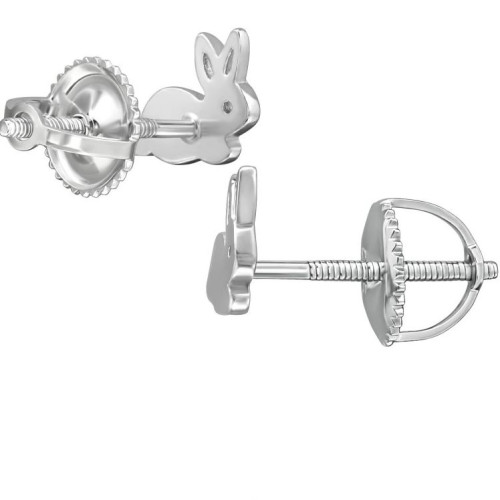 Nyuszi csavaros biztonságos stift gyerek fülbevaló, 925 ezüst