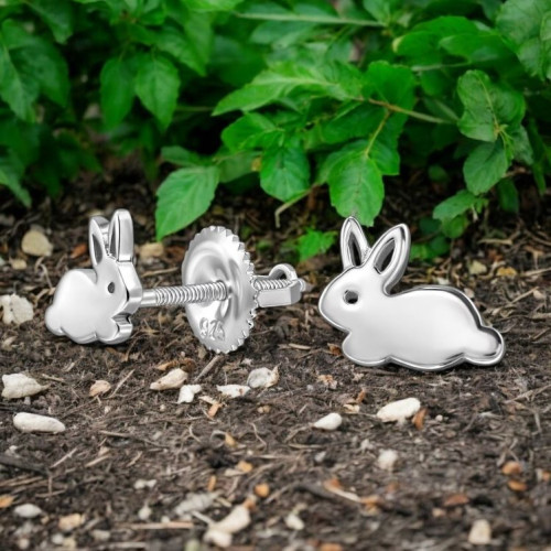 Nyuszi csavaros biztonságos stift gyerek fülbevaló, 925 ezüst