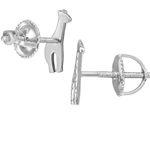 Zsiráfos csavaros biztonságos stift gyerek fülbevaló, 925 ezüst