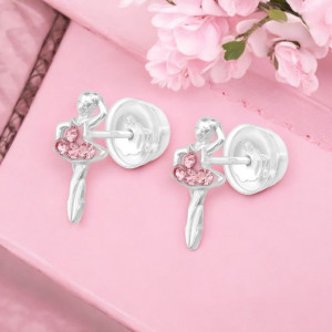 Kislány fülbevaló, Balerina rózsaszín gyerek prémium stift fülbevaló 925 ezüst