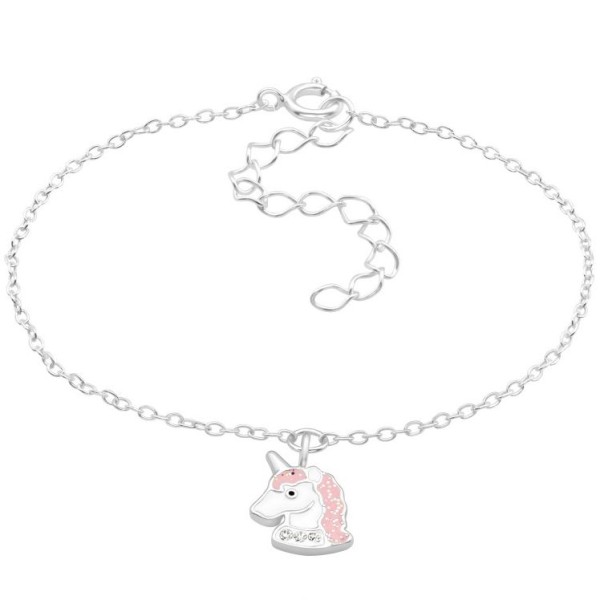 Unikornis ezüst prémium karkötő, köves - 18 + 4 cm