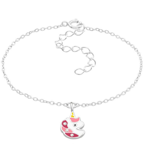 Egyszarvú fejes pink gyerek prémium ezüst karkötő - 18 + 4 cm