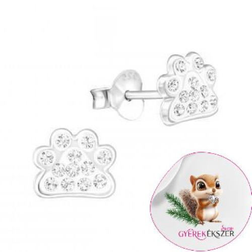 Kristály kutya lábnyom kislány fülbevaló, bedugós Kristály kutya lábnyom kislány fülbevaló, bedugós