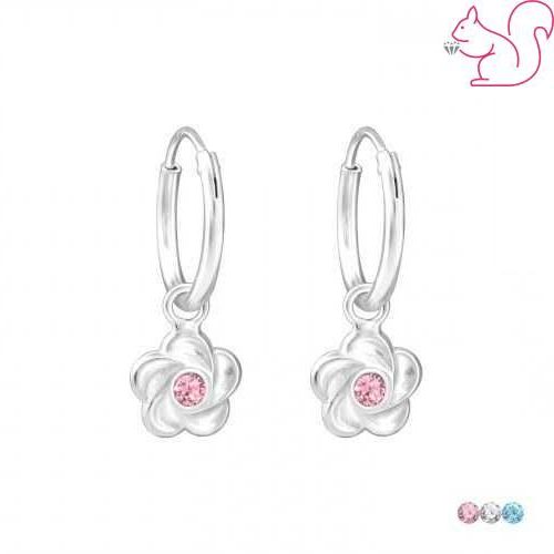 Kristály virágos karika kislány fülbevaló, rózsaszín