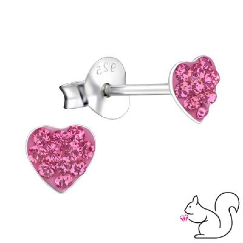 Pink kristályos szív stift kislány fülbevaló - mini 5 mm
