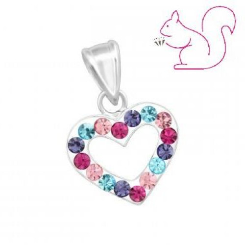 Szív ezüst kislány medál, színes köves