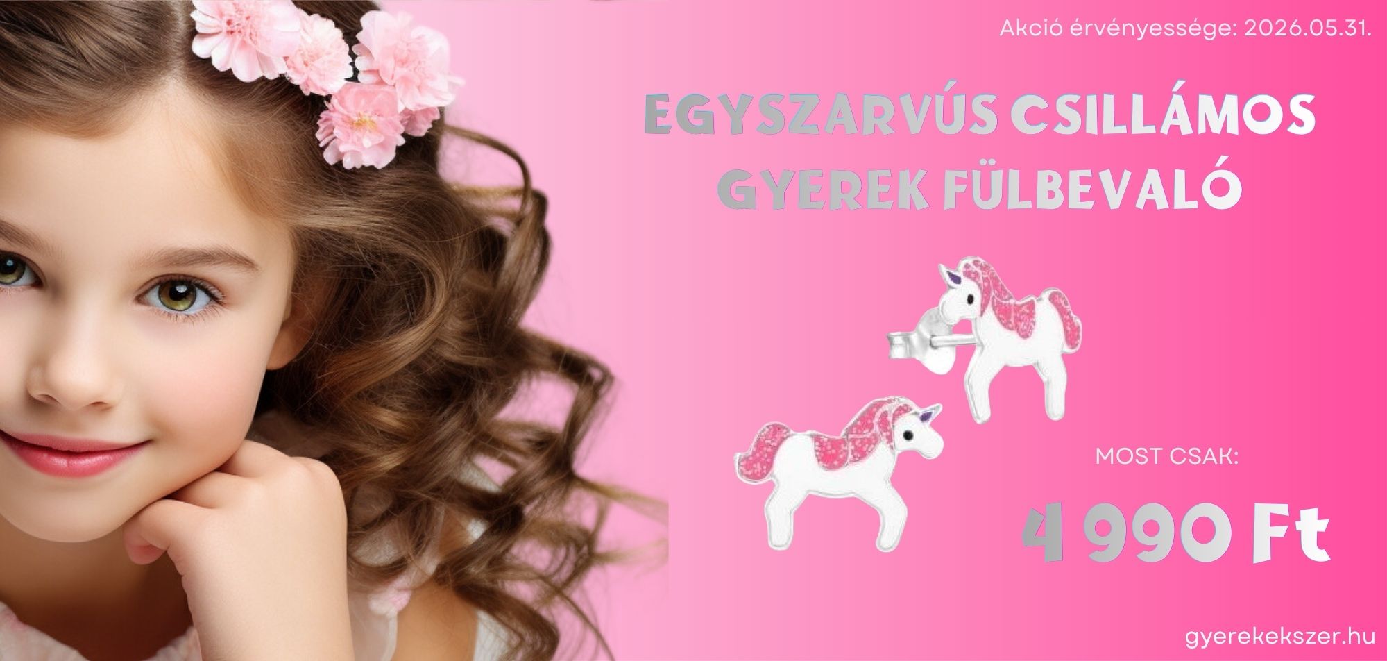 egyszarvús csillámos gyerek fülbevaló