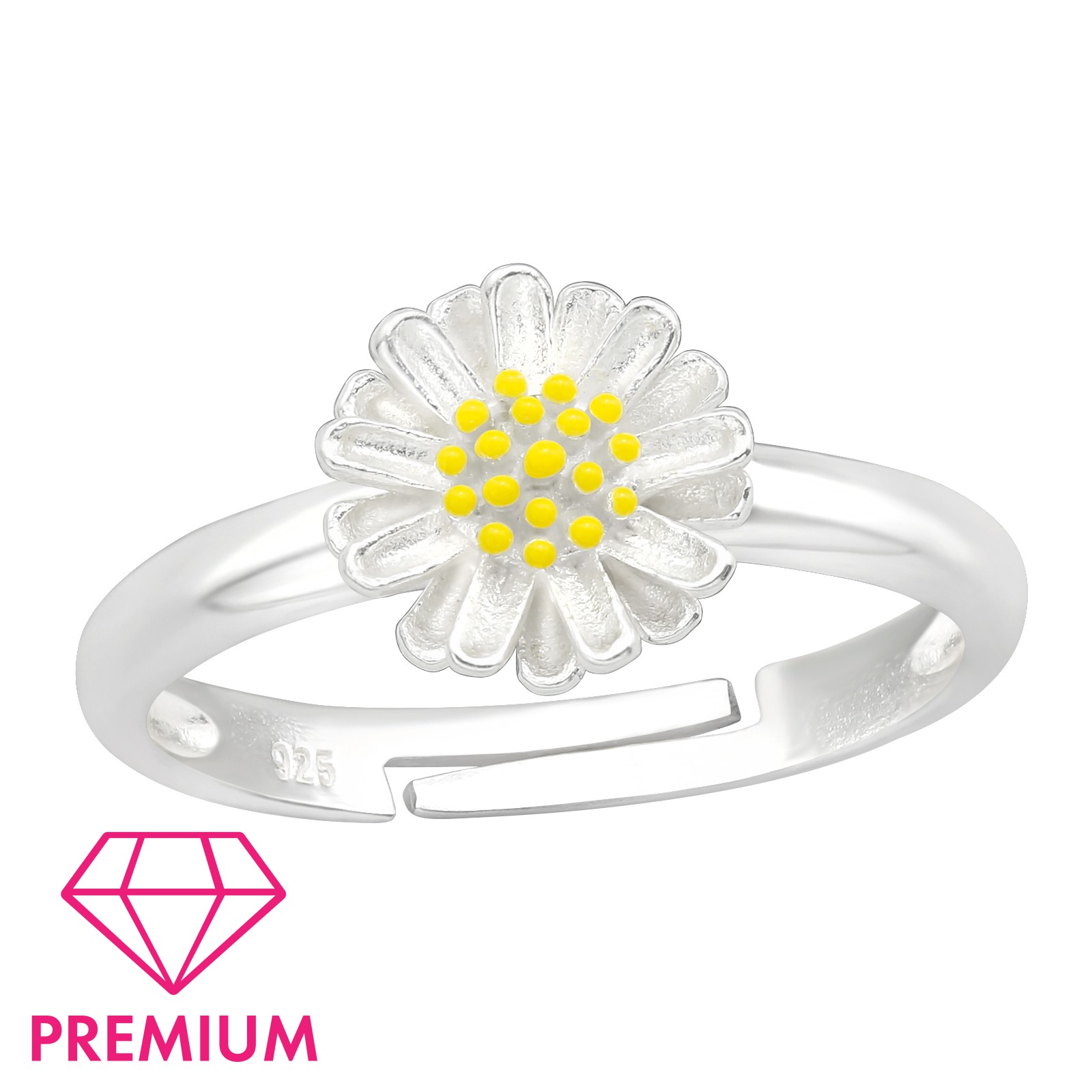  Margaréta virágos egyszerű állítható gyerek prémium ezüst gyűrű