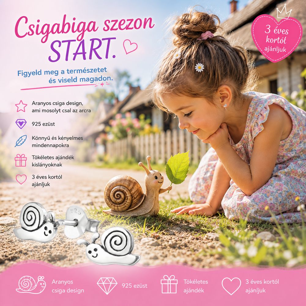 Csigás ezüst kislány fülbevaló