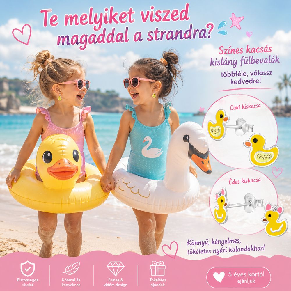 Kacsás ezüst kislány fülbevaló