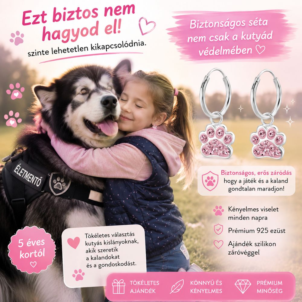 Kutyamancs ezüst karika fülbevaló